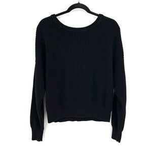 TRUE RELIGION Women's Black Knit Back Bow Tie Boxy Pullover Sweater Size XS